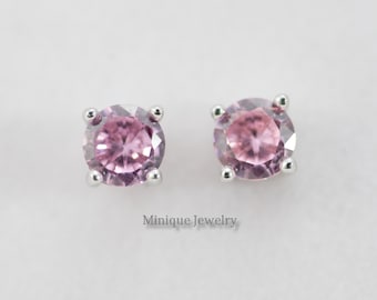 Pink Tourmaline Earrings, October Birthstone earring, Sterling Silver, Simple Stud Earring, Minimalist Tiny Stud Earrings, Dainty Tourmaline