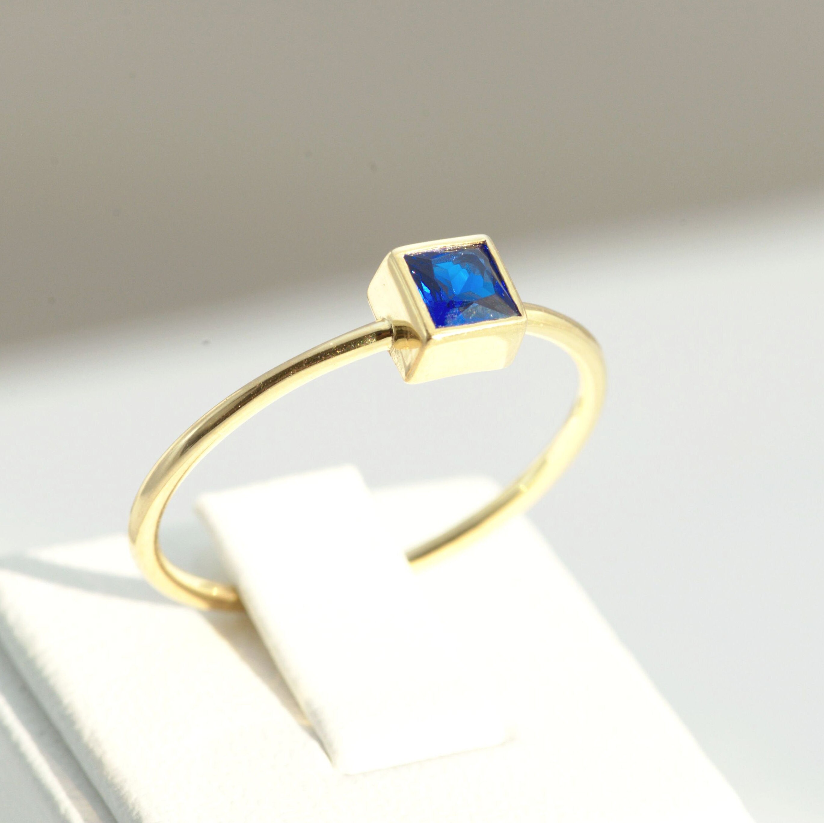 Minimalist Sterling Silver Sapphire Navy Blue Gemstone Ring. 14K YellowGold. Dainty Stacking. Knuckle, Knot. For Mom, sister,you! #532
