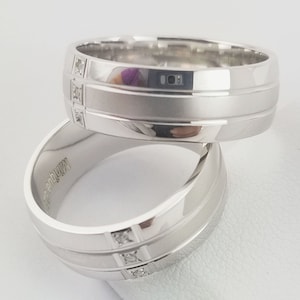 Couples Wedding bands Set his and hers. 925 Sterling Silver. Engagement. Comfort Fit. 7 mm CZ Matching Wedding Band Set. USA made.
