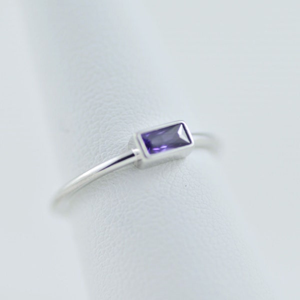 Minimalist Sterling Silver Ring Amethyst (Purple)Gemstone. 925 Solid. Dainty, Stack, Thumb. Mother's Day Gift for Mom, sister, friend! #550