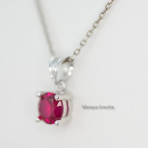 6mm Round Solitaire Ruby Red Necklace, July Birthstone Pendant, Minimalist Ruby Pendant, Sterling Silver Necklace, Ruby Gem, Bridesmaid Gift