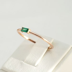 Dainty Emerald Ring, Emerald Simple Baguette Stacking Ring, Gold, Rose Gold Minimalist Ring, Thin Sterling Silver Ring, Christmas Gift