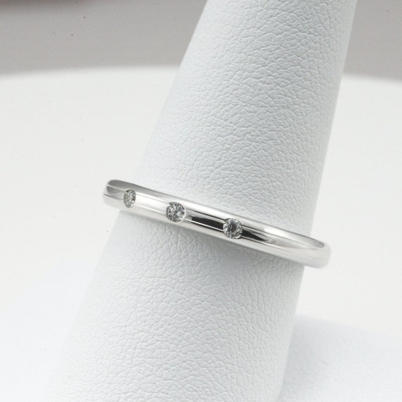 Full Round Solid Sterling Silver Ring, 925. Wedding band, promise, engagement ring. 3 CZs. Thumb, Index. 3 mm thick and wide. Sizes 4-11