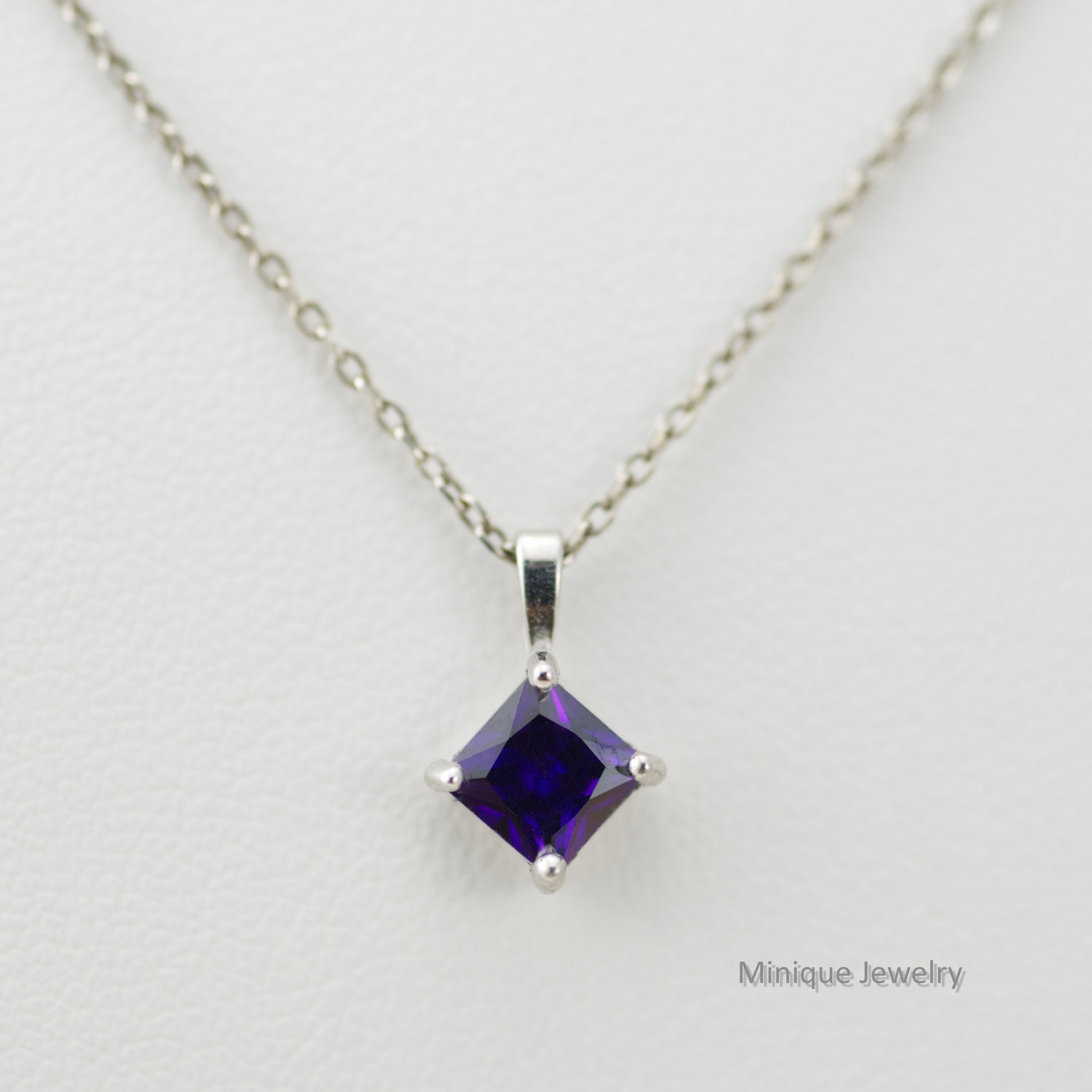 【BLACKPURPLE】[silver925] Milky Square Pendant LOVELY 925 SILVER NECKILACE 16