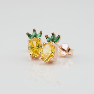 Pineapple Earrings, Fruit Studs, Fruit Earrings, Pineapple studs, Fruit Jewelry, Sterling Silver Rose Gold Plated Earrings, Gift for Her