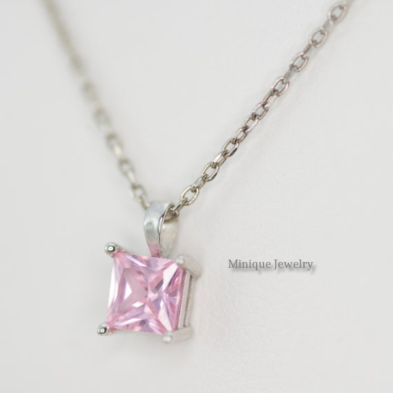 Sterling Silver Pink Tourmaline Square Pendant Sterling Silver Pink Tourmaline Square Pendant