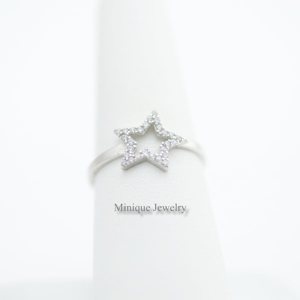 Star Shaped Sterling Silver Ring For Woman,  Star Ring with CZ Gems, Christmas Gift, Ring For Girlfriend, Gift for Mom, Gift for her. # 478