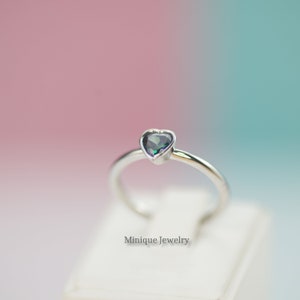 Alexandrite Heart Silver Ring, June Birthstone, Minimalist Sterling Silver Ring, Heart Ring. Dainty, Stack. Christmas, Birthday Gift. #417