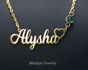 Birthstone Name Necklace, Personalized Name Necklace Gift,  Mothers Name, Custom necklace, Silver Name Necklace,  Christmas Gift
