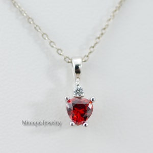 Heart Shaped Garnet Necklace, January Birthstone Pendant, Dainty Heart Pendant, Sterling Silver Necklace, Garnet,  Red colored Gem jewelry