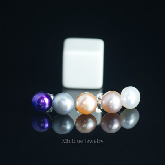 Orecchini Perle Viola Donna Ragazza Naturali D'acqua Dolce Coltivate Orecchino Argento 925 Perla Naturale 8-8.5MM - Foto 13