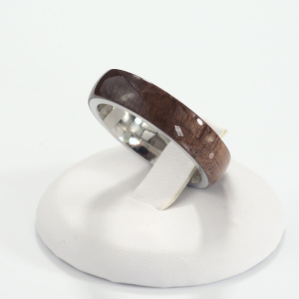 Stainless Steel Comfort Ring Band Wood, 5 mm Wide,  Hand-Crafted in USA.  Gift for Father, Boyfriend, Dad or Significant Others. USA Made