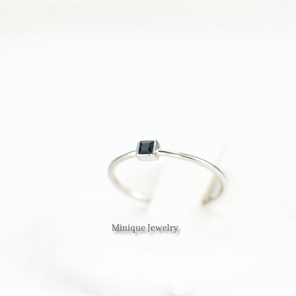 Super Tiny Dainty Minimalist Sterling Silver Ring. Onyx Black December Birthstone. Personalized  Ultra Thin Stack Rings. Christmas Gift. 635