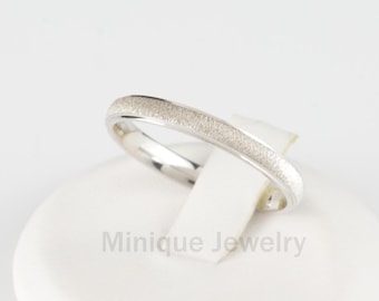 2 mm Solid 925 Brushed Sterling Silver Classic Sparkly Wedding Band, Thin Stacking Ring with Polished Edge. Thumb Toe Minimalist Ring. #928