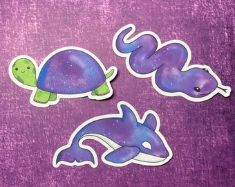 Galaxy Animal Die Cut Stickers & Badges - kawaii - cute - handmade - digital art - science - geek - illustrated - galaxy - space