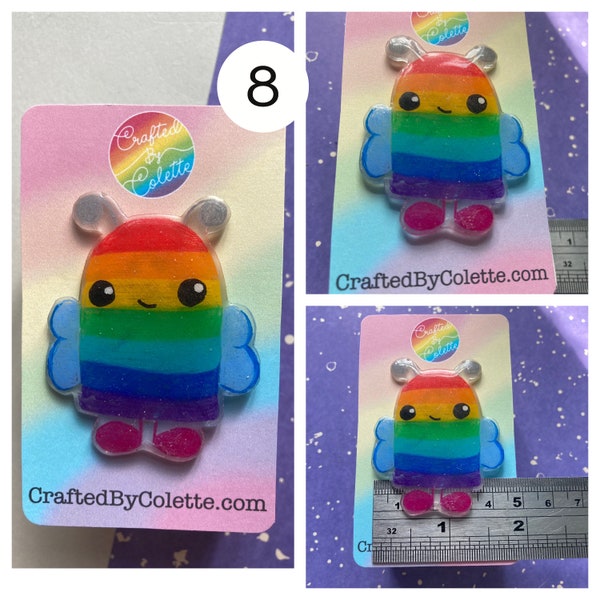 One of a Kind Rainbow Monster Shrink Plastic Pin - Pin Badges - Collectible - Cute - Lapel Pin - Digital Art - Colourful