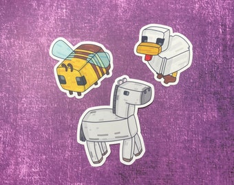 Minecraft Animals Fan Art Die Cut Stickers & badges - kawaii - cute - handmade - digital art - illustrated - video games - computer games