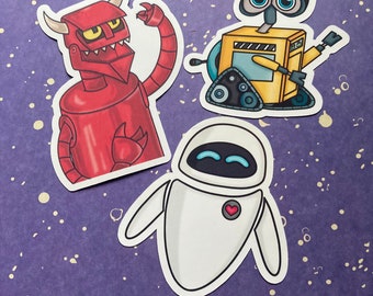 Fictional Robots Fan Art Die Cut Stickers  - kawaii - cute - handmade - digital art - illustrated - inspired - bots - droids