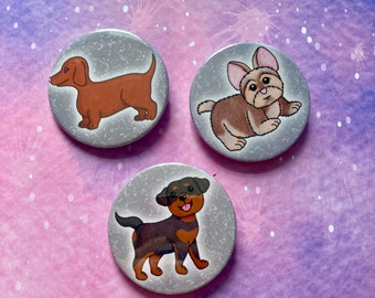 Dog Breeds Badges Kawaii Cute Handmade Digital Art Button Pins Illustrated Animals Adorable Dog Pets Dog Mum Furbaby Breed Canine Accessory