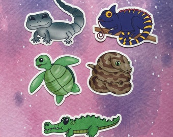 Reptiles and Amphibians Stickers Kawaii Cute Handmade Digital Art Laptop Decal Illustrated Creatures Gecko Crocodile Die Cut Snek Snake Fun