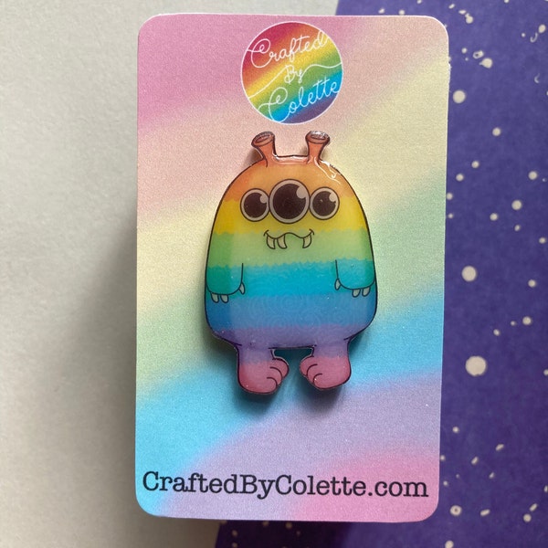 Rainbow Monster Shrink Plastic Pin - Pin Badges - Collectible - Cute - Lapel Pin - Digital Art - Colourful