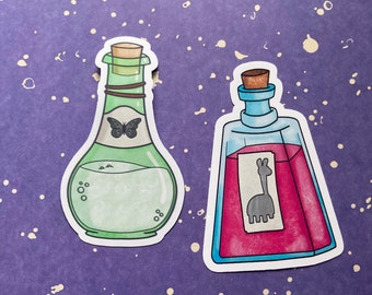 Potion Die Cut Stickers  - kawaii - cute - handmade - digital art - laptop sticker - illustrated - science - alchemy - poisons