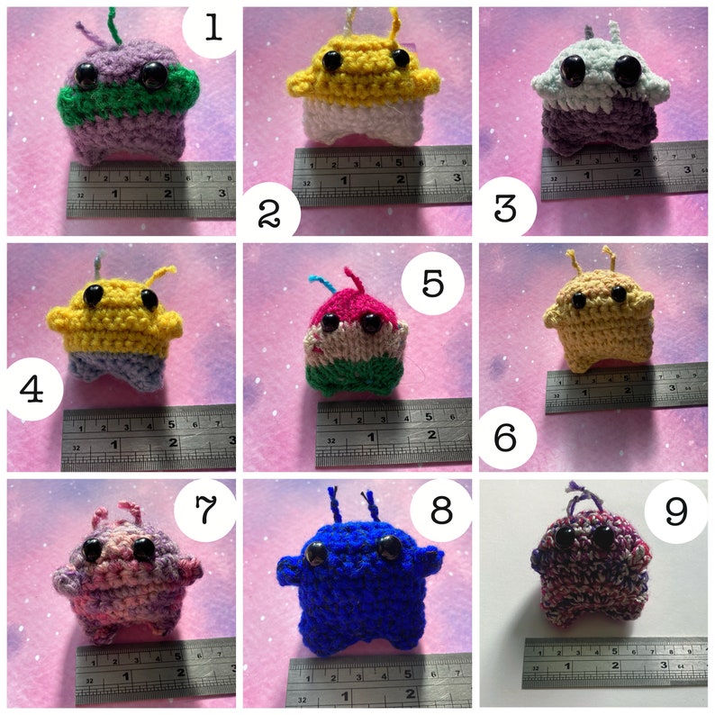Mini Alien Plush Premade Cute Soft Toy Adorable Knitting Crochet Cute Customisable Handmade Gift Kawaii Amigurumi Monster Collectible Fun image 2