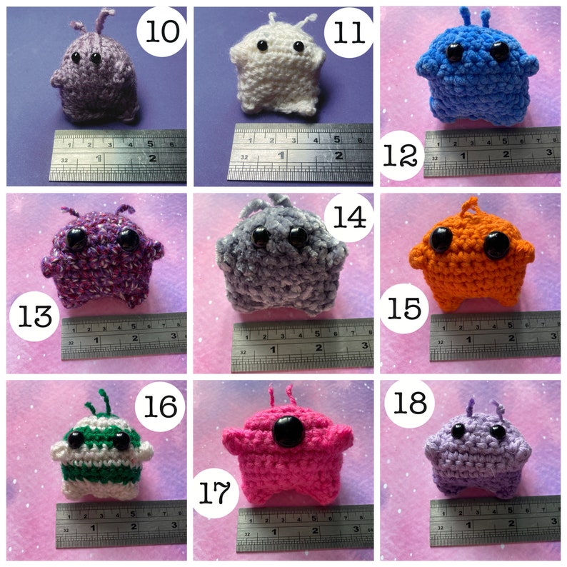 Mini Alien Plush Premade Cute Soft Toy Adorable Knitting Crochet Cute Customisable Handmade Gift Kawaii Amigurumi Monster Collectible Fun image 3
