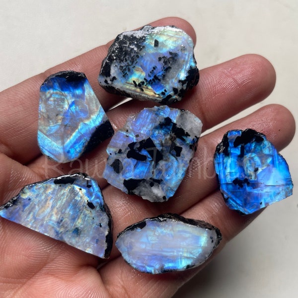 natural raw rainbow moonstone rough gemstone pieces, blue moonstone wholesale/bulk listing loose moonstone gemstone June birthstone crystal