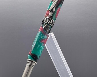 Coral and Antique Pewter Pirate Rollerball Pen