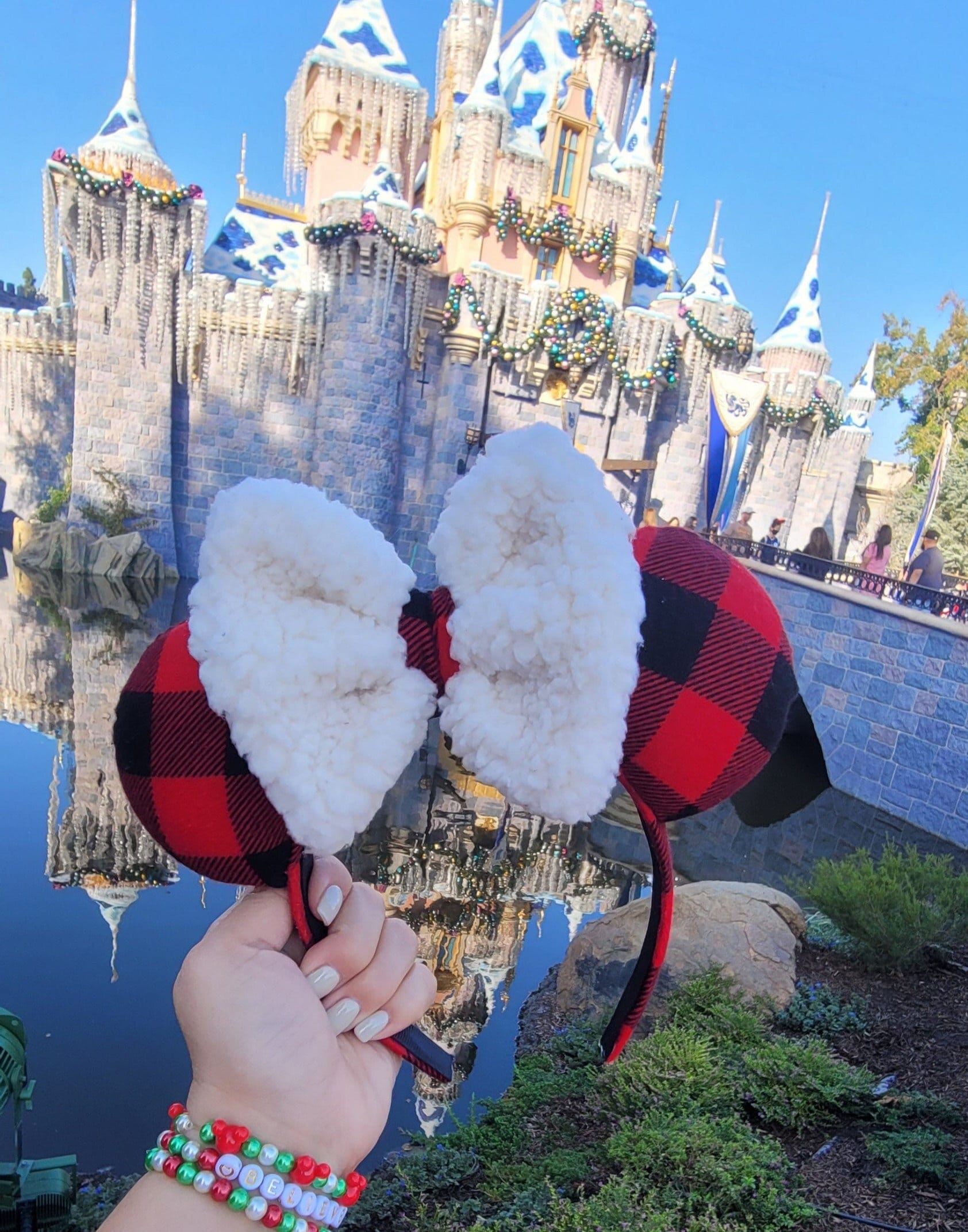 Disney Parks Plaid Sherpa Mickey Ears Disney Parks Minnie Mouse Plaid Holiday Ear Headband for  main image 4