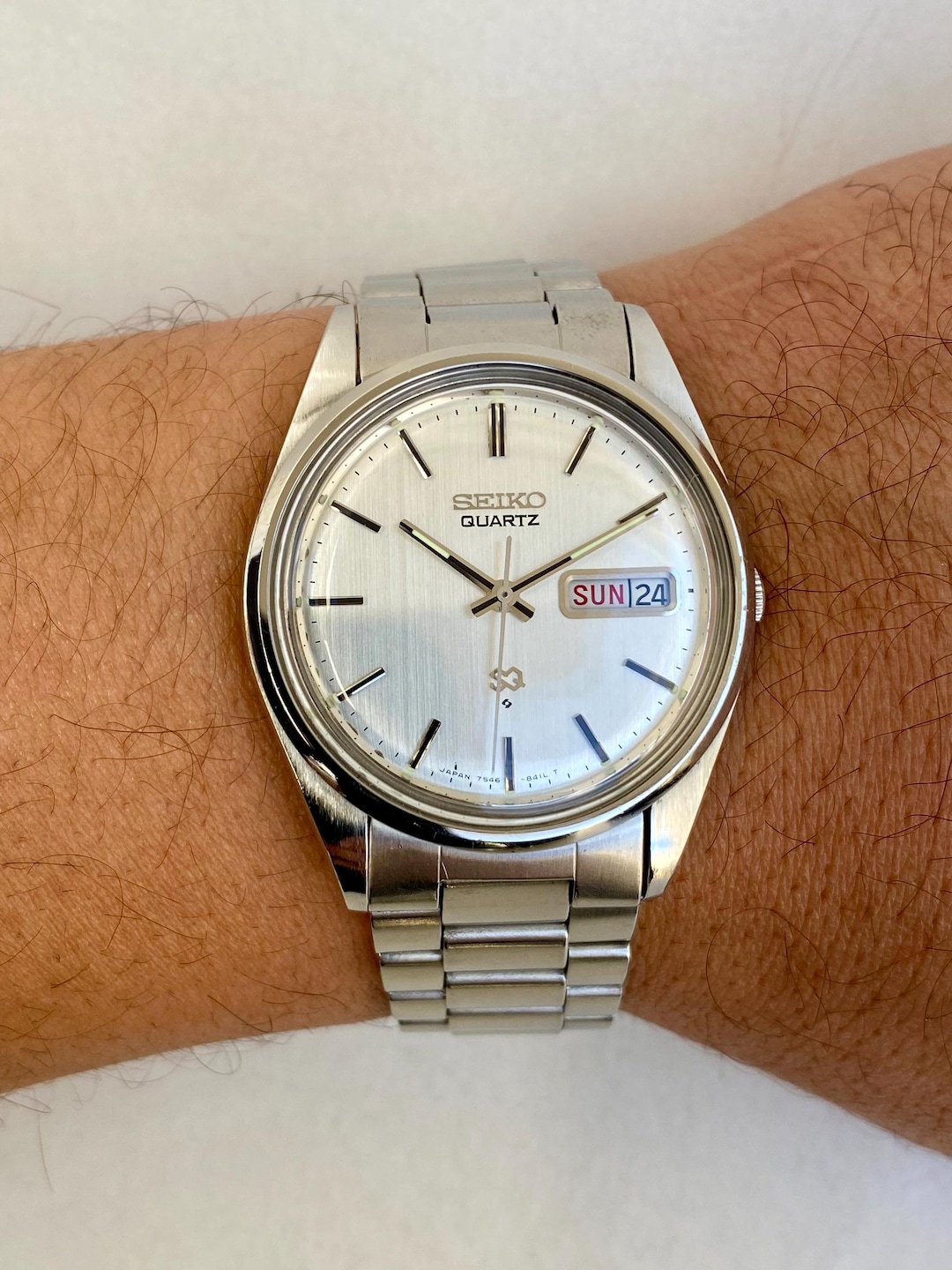 Vintage Seiko SQ Quartz 7546-8360 Watch Mens Dress Watch Day Date