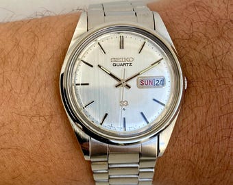 Reloj de cuarzo Seiko SQ vintage 7546-8360 para hombre, reloj de vestir con esfera con fecha y día