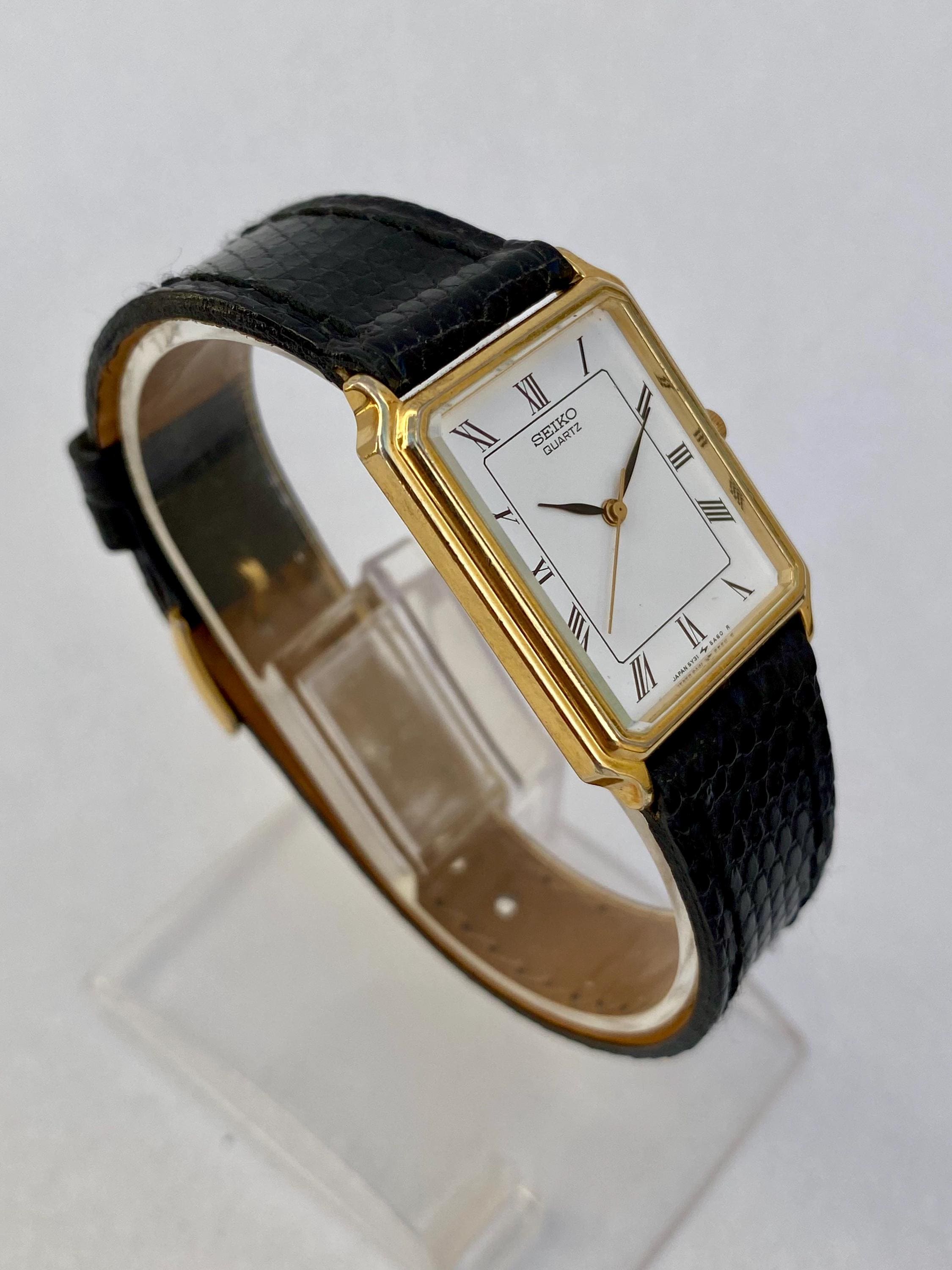 Vintage Seiko 5Y31-5A30 Quartz Tank Rectangular White Roman Dial