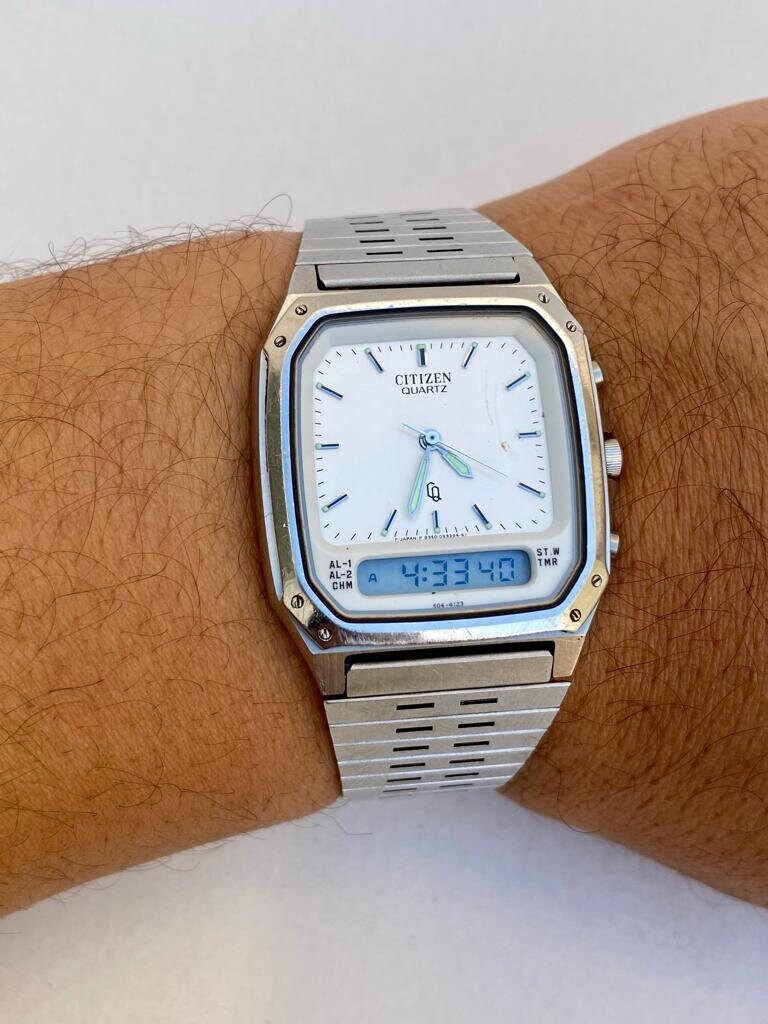 Beautiful Vintage Citizen 8950 083709 White Dial Water Resistant Analog digital Watch Etsy