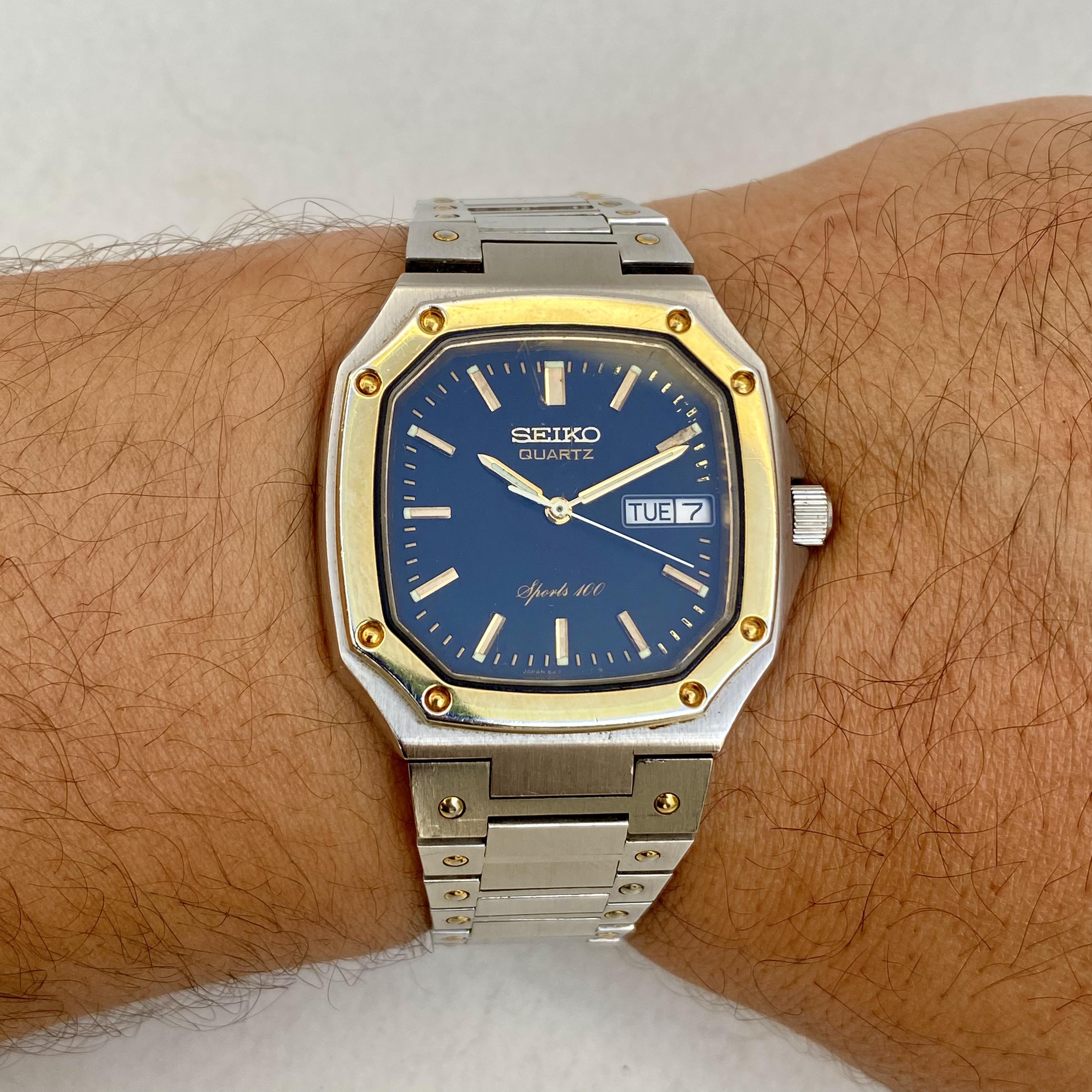Vintage Seiko Sport 100 Quartz 6423-5030 Watch Mens Square Santos