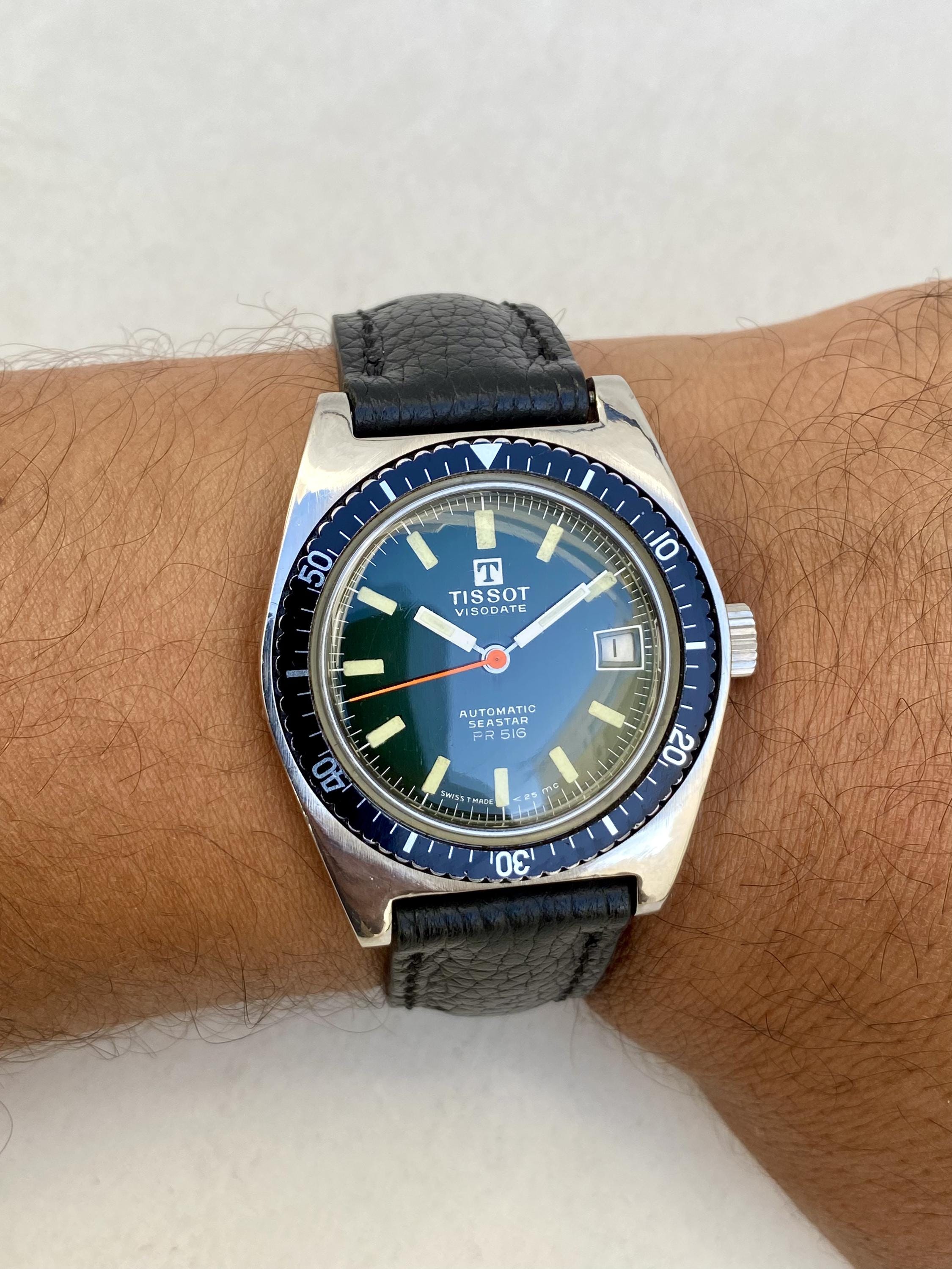 Vintage TISSOT Visodate Automatic Seastar PR 516 Watch Mens Green
