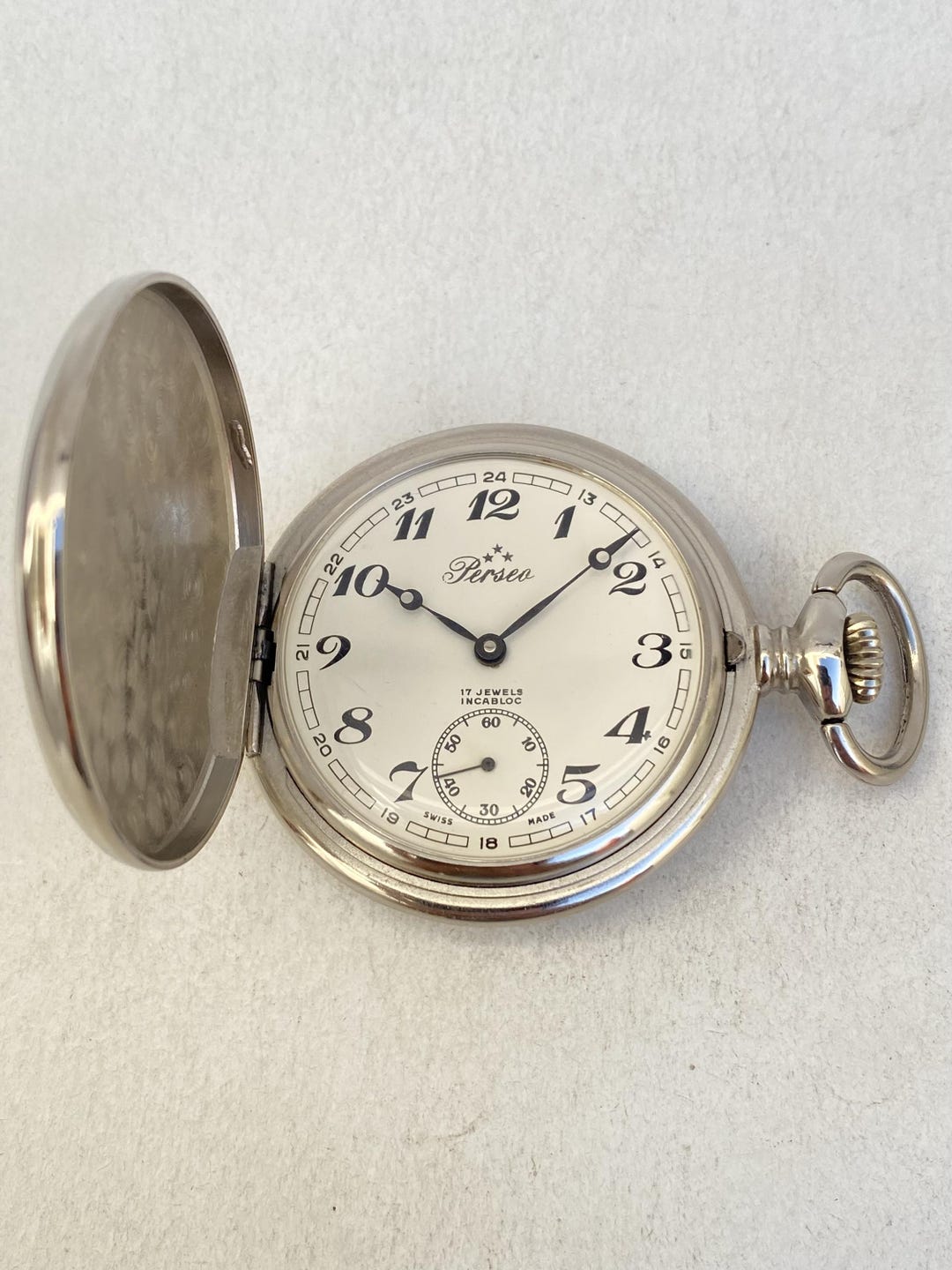 その他 19 Vintage PERSEO Men's Pocket Watch, Swiss Made Mechanical 17 Jewels