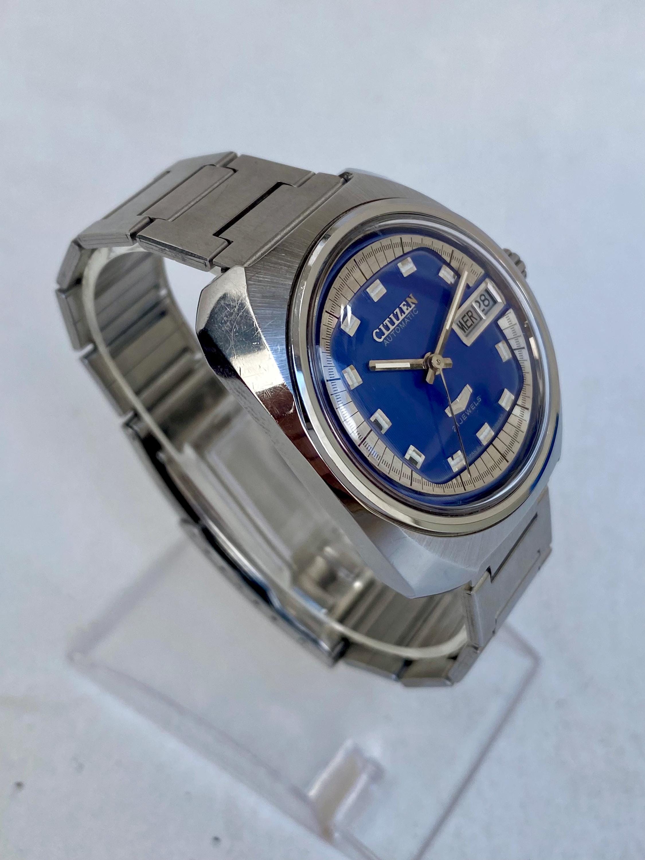 Vintage CITIZEN Watch Mens Automatic 21 Jewels Day Date Blue Dial