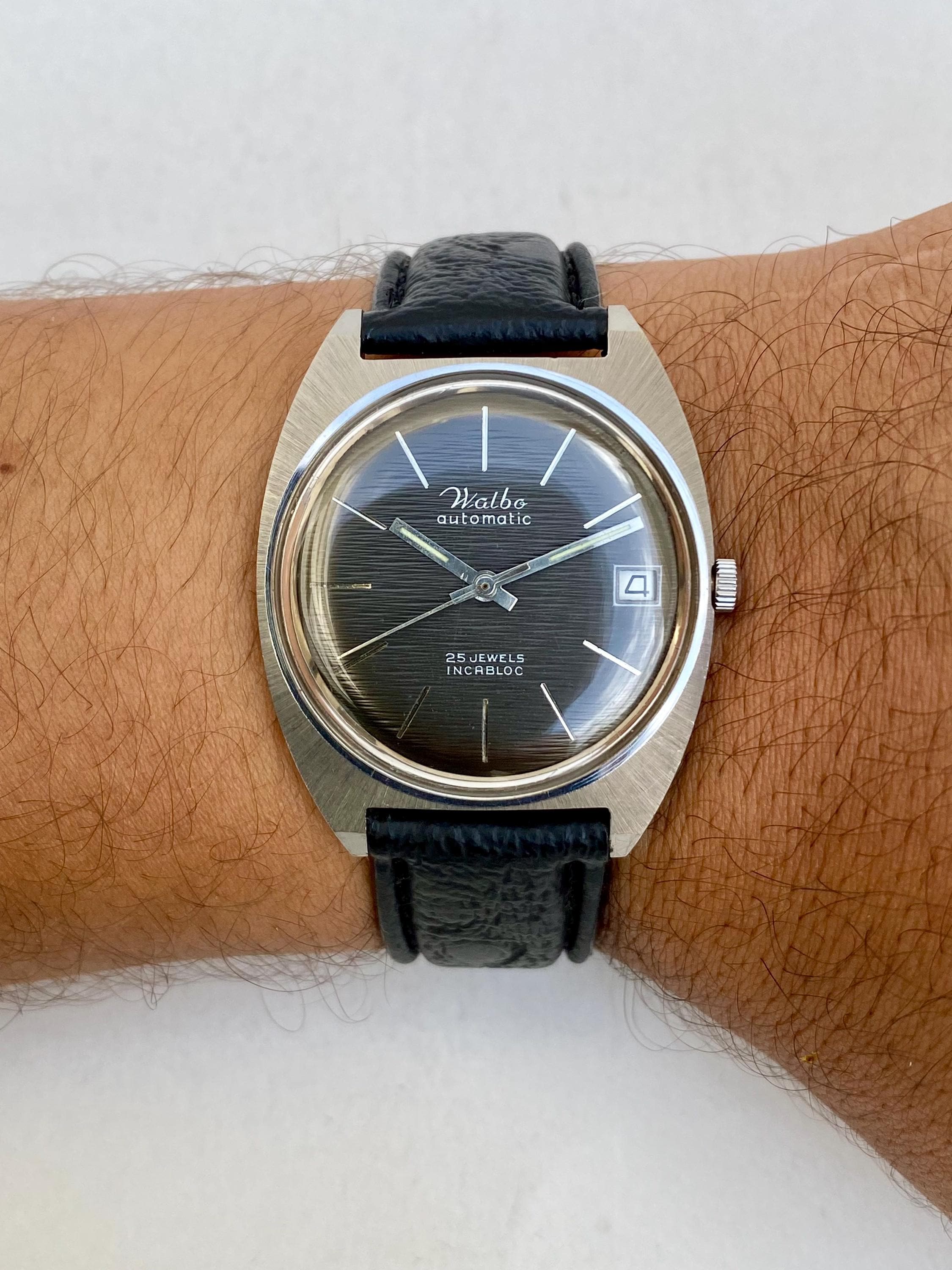 Buy Vintage WALBO Automatic Watch: 25 Jewels, Black Dial, Swiss