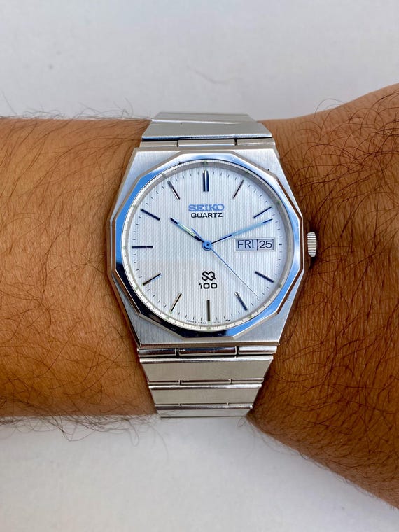 Vintage Seiko SQ 100 Quartz 6923 7080 Uhr Herren Kleideruhr Day Date WeiBes Zifferblatt Etsy