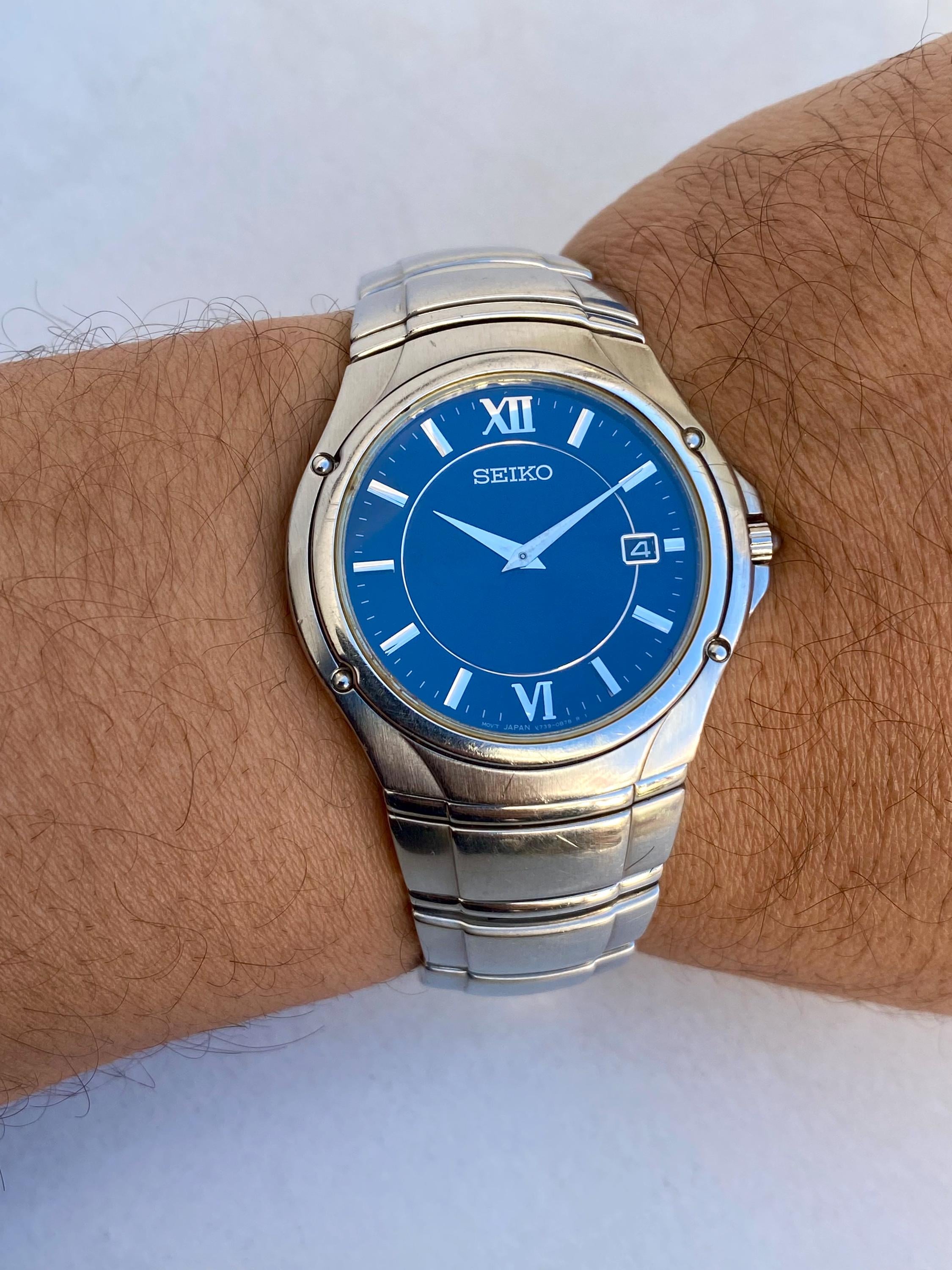 Vintage Seiko V739-0B30 Watch Mens Dress Watch Day Blue Dial - Etsy
