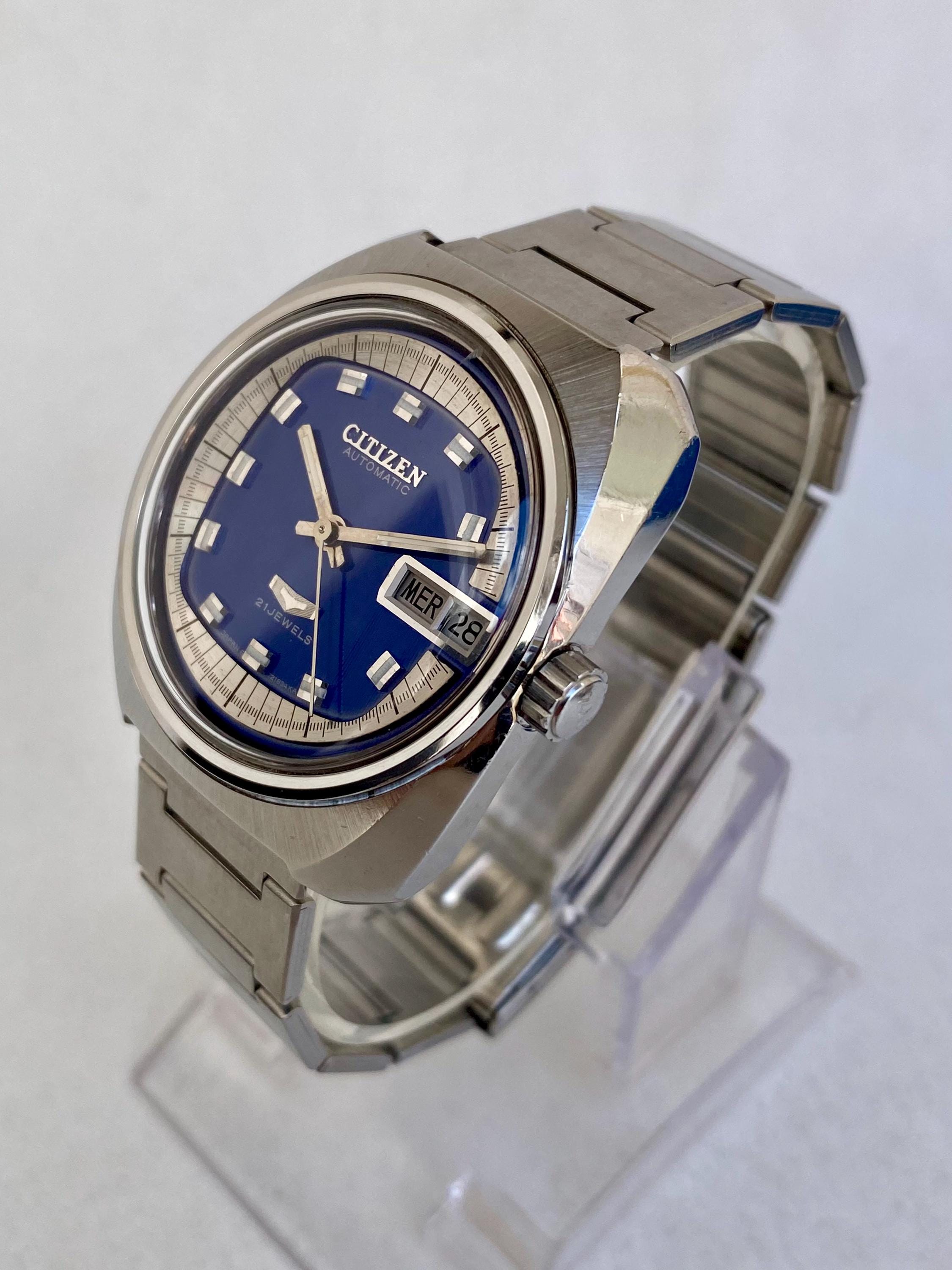 Vintage CITIZEN Watch Mens Automatic 21 Jewels Day Date Blue