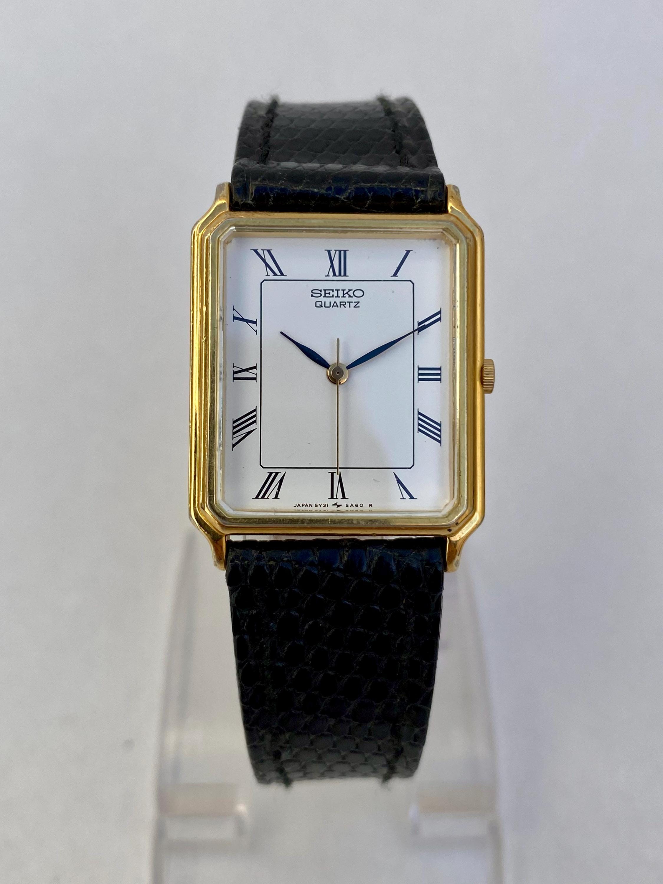 Vintage Seiko 5Y31-5A30 Quartz Tank Rectangular White Roman Dial