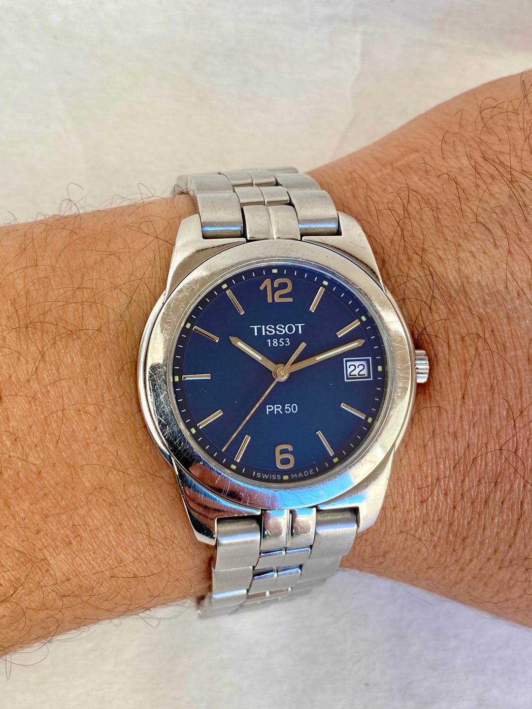 【稼働/新品電池】TISSOT PR50 コンビ デイト メンズ腕時計 クォーツ メンズ 【新品電池 稼働】TISSOT PR50 メンズ腕時計 デイト SS クォーツ