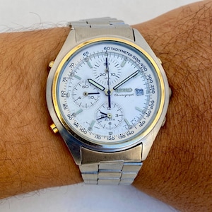セイコー　クロノグラフ　メンズ　7T32-7C60 クォーツ Seiko 7T32-7C60 Quartz Alarm Chronograph Gold Panda dial ~38mm