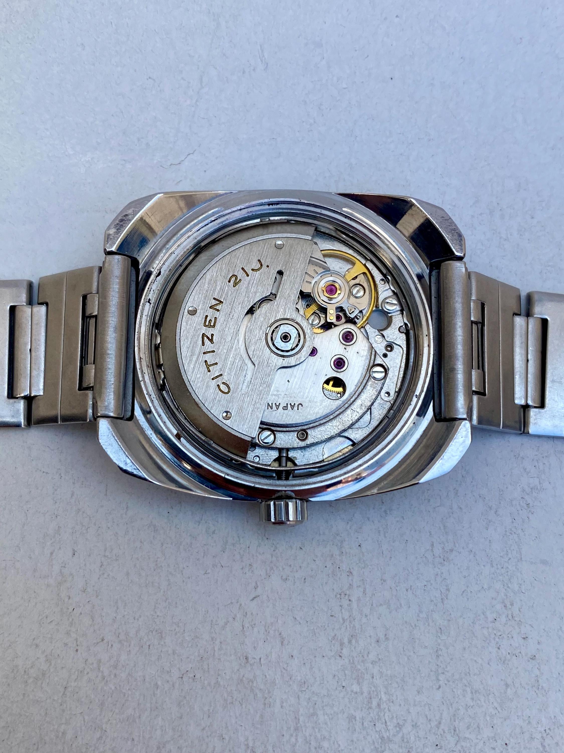 Vintage CITIZEN Watch Mens Automatic 21 Jewels Day Date Blue Dial