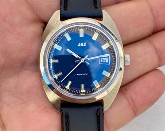 Vintage JAZ Two Tone Watch: Gold & Silver Case, Blue Dial - Etsy display picture 1