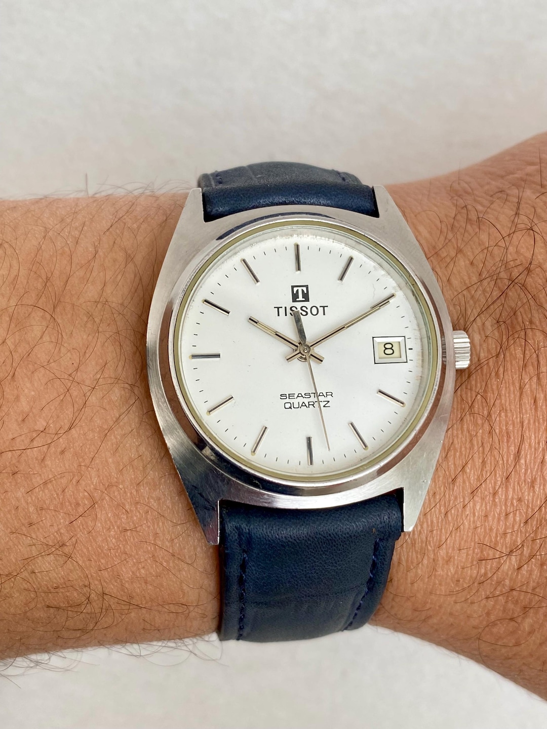 Vintage Tissot Seastar Quartz Watch Mens Date White Dial Swiss