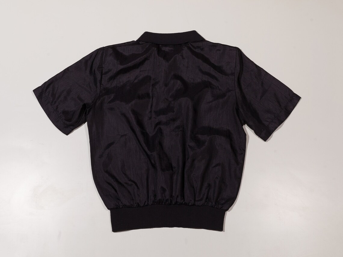 1990s black polo shirt vintage elastic waist polo top small Etsy